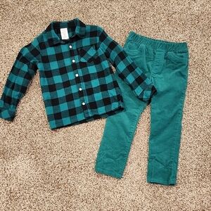 Wonderkids Green and Black Plaid Shirt and Pants